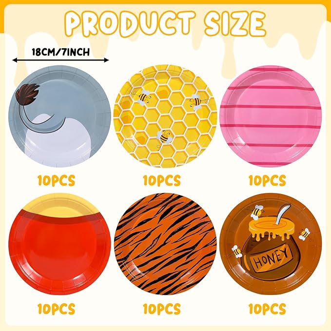 60pcs Cute Bear Paper Plates for Baby Shower, Birthday Decorations, Classic Bear Party Paper Dessert Plates Baby Shower Decorations for Birthdays Party Supplies Favors