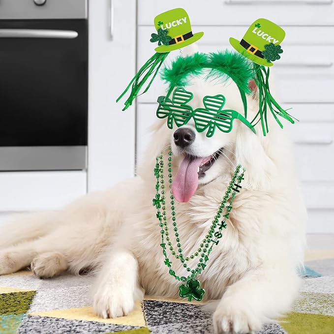 Winlyn Bulk St. Patrick's Day Novelty Jewelry Assortment St. Pat's Party Favors Supplies Shamrock Necklace Coins Head Bopper Bracelet Tattoo Mustaches Accessories for St. Patty's Day Irish Party Decor