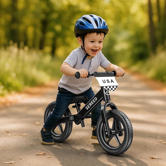 SEREED Toddler Balance Bike 2 Year Old, No Pedal Kids Toy Bike for 2-5 Years Old, Tool-Free Adjustment, Gift for 2-3 Girls, Customize Plate with 3pcs Stickers (Black)