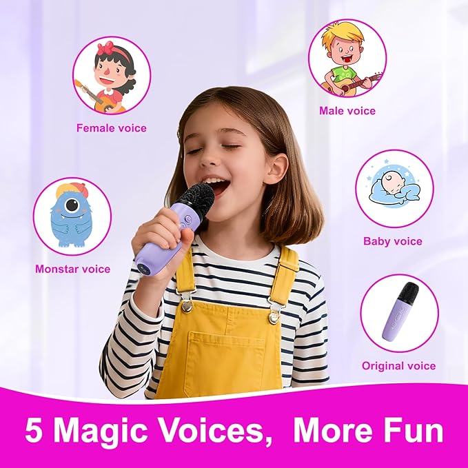 Mini Karaoke Machine for Kids: Portable Singing Toys Speaker with 2 Wireless Microphones for Girls and Boys Ages 3-12+ Years Old（Purple）