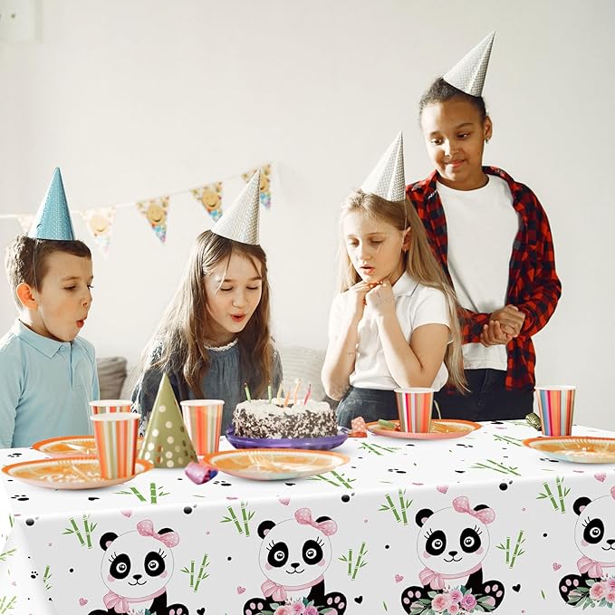 Coume 3 Pack Panda Birthday Party Decorations Panda Theme Tablecloth Favors Large Plastic Cute Table Cover for Kids Birthday Party Valentines Day Baby Shower Supplies, 54 x 108 Inches(Novelty Style)