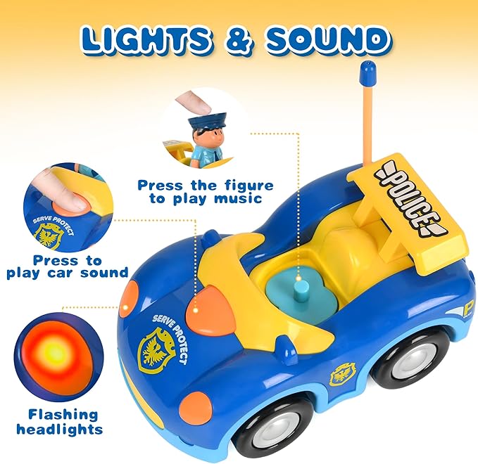 Haktoys Remote Control Cars for Toddlers, 2 Pack Police & Race Car Toy Set with Different Frequency for 2 Player Racing, Toddler Remote Control Car Toys for Boys and Girls