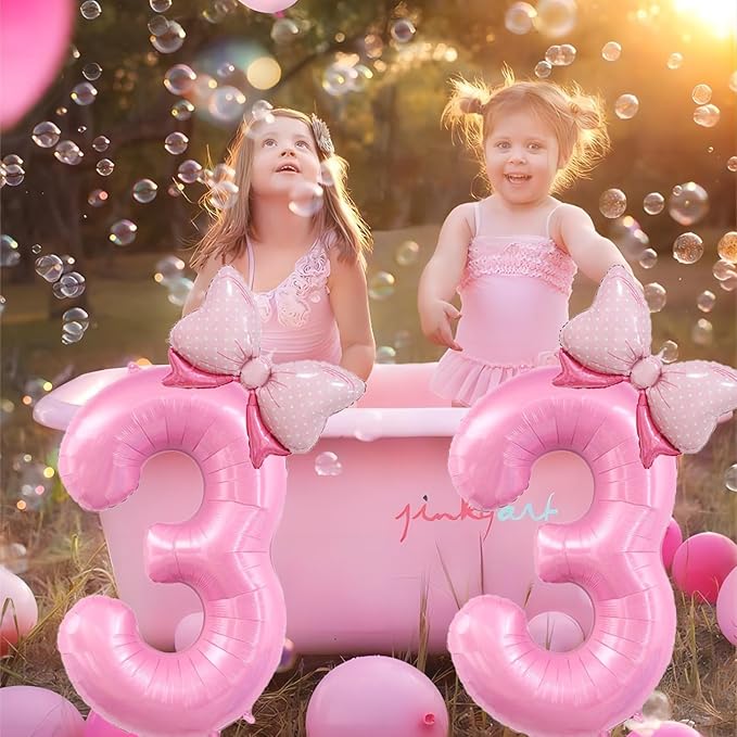 40 inch Number 17 Balloon with Bow Pink Happy Birthday Jumbo Number Balloons for Girls Daughter Birthday Decorations Party Supplies (Pink Number 17)
