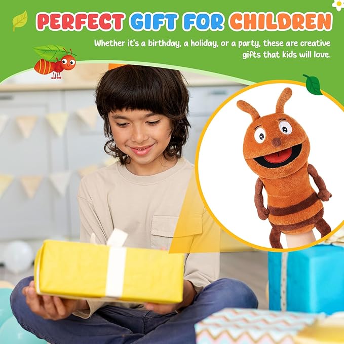 Animal Hand Puppets 11 Inch Insect Plush Ladybug Ant Dragonfly Caterpillar Puppet Toys Role-Play Puppets for Kids Storytelling Imaginative Pretend Play Teaching Preschool(Ant)