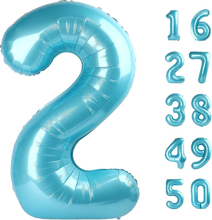 40 Inch Giant Light Blue Number 2nd Birthday Decorations Balloon Numbers 12th 20th 21st Birthday, Baby Shower, Photo Backdrop Props Graduation Party Decor