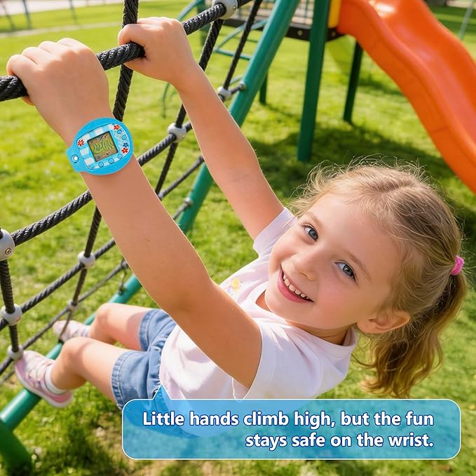 Soft Silicone Wristband for Tamagotchi Original, for Gen 1/2, Neon, Retro Flowers, 90s, Fresh Strawberry, Adjustable Anti-Drop Strap for Kids, Teens, Adults, Parents & 90s Nostalgia Lovers (Blue)