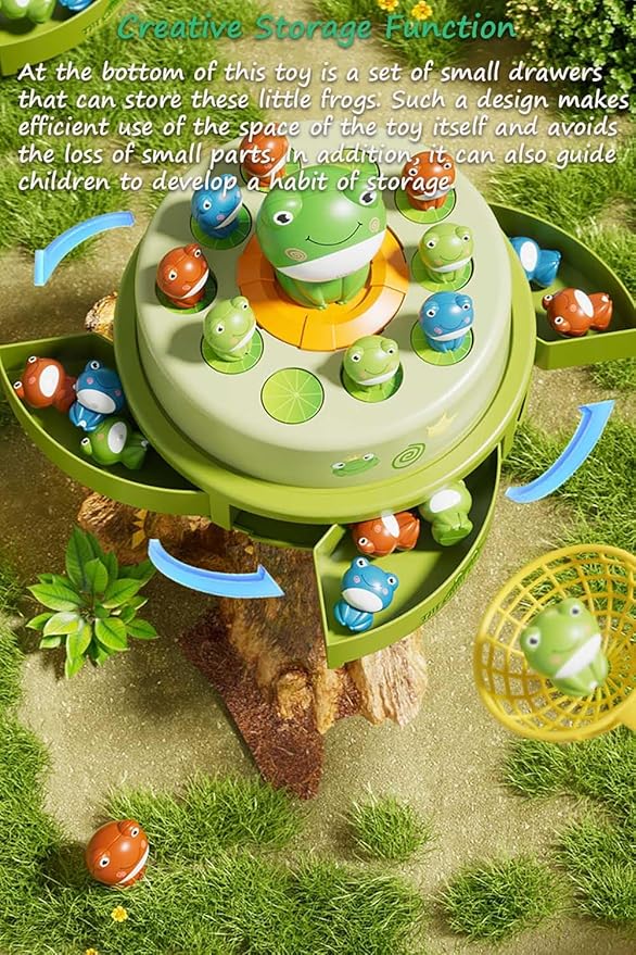 Miracland Electric Turntable Bouncing Frog Toy Set - Interactive Pop-up Game with Music & Lights, Kids Focus Training, Family Catch Activity
