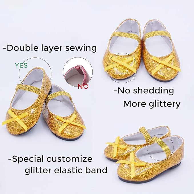 Etistta 7 Pairs of Glitter Doll Shoes Fits for 18 inch Doll Shoes American Dolls Sparkle Accessories
