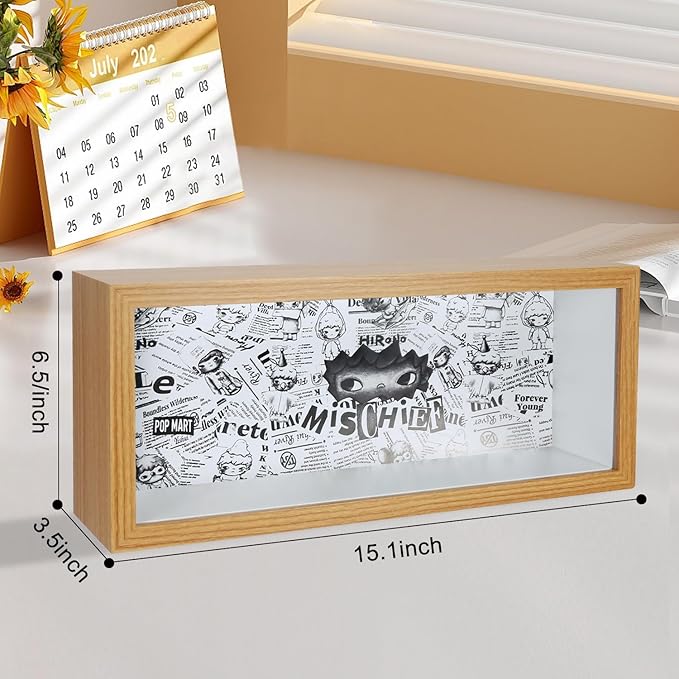Display Case for Figures, Wooden Dustproof Showcase with Changeable Background Panels, Desktop Collector Box for Mini Dolls, Blind Box Toys, Anime Figures & Collectibles