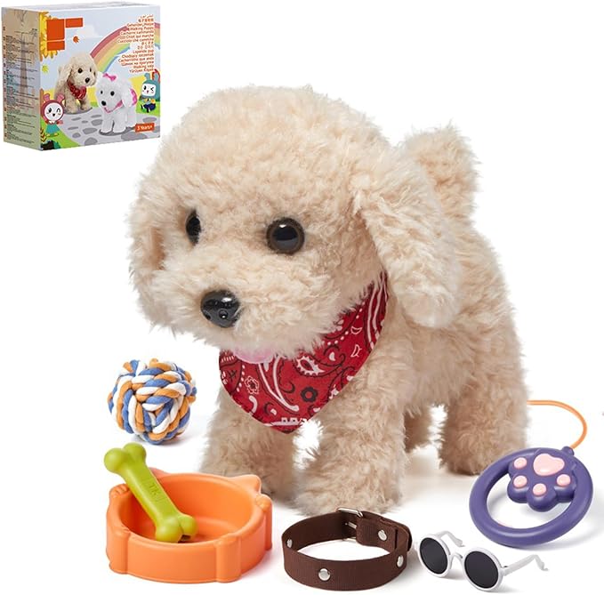 Froplay Robot Dog 2026 Froplay Puppy Interactive Robot Dog Toy with Touch Sensing, Voice Mimic, Lifelike Sounds, Tongue & Licking Actions, Leash Remote, Soft Fur – Battery Powered (Khaki - A)