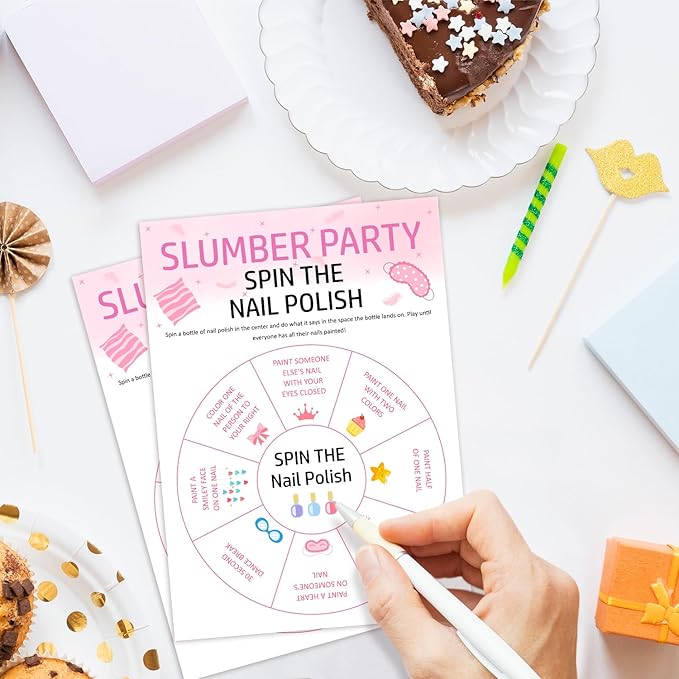 Funny Slumber Party Games Sleepover Game Party Games Spin The Nail Polish Set of 20 pcs Game Cards Cute Pajamas Party Favor Activity Birthday Party Decor Supplies - FS284