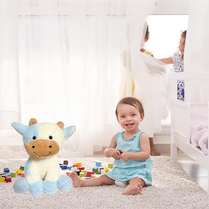 9 inches Cow Stuffed Animal Soft Plush Cute Cow Doll for Boys Girls (Blue Cow)