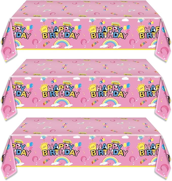 3Pcs Cartoon Girls English Teacher Tablecloth|54inch x 108inch|Pink English Teacher Birthday Party Supplies