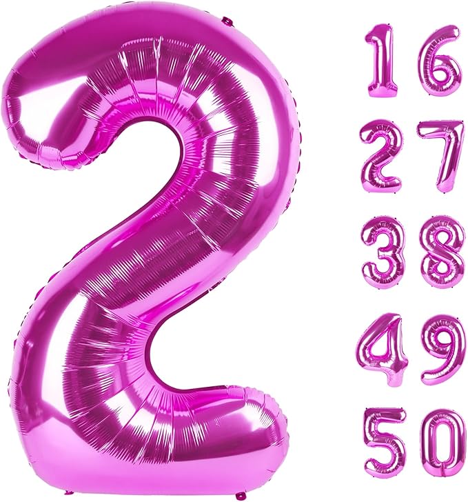 40 Inch Rose Purple Large Balloon Number 2 Balloon,Jumbo Mylar Foil Helium Balloon for 20 21 32 42 25 26 Birthday Digital Balloons for Birthday Party,Wedding Anniversary Party Decorations
