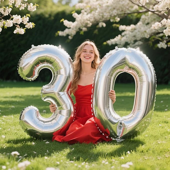 40 Inch Silver Number 30 Digital Balloon,Jumbo Mylar Foil Helium Balloon for 30 Balloons for Birthday Party,Wedding Anniversary Party Decorations