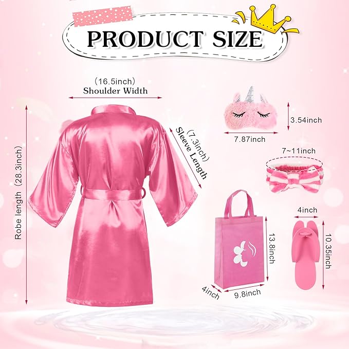 Bonuci 50 Pcs Spa Party Supplies for Girls, 10 Satin Robe 10 Kids Slippers Sleepover Birthday Spa Party Favors