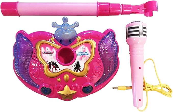 NA Princess Karaoke -Children's Toy Stand Up Microphone Play Set w/Built-in MP3 Player, Speaker, Adjustable Height (Pink)