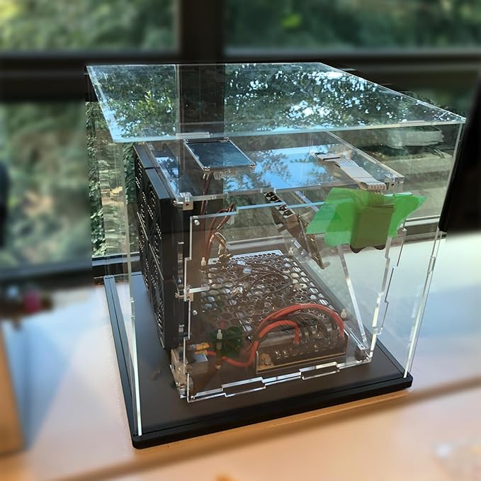Thickened Clear Acrylic Display Case for Lego 75328 Helmet Collectibles, Transparent Cube Box Dustproof Protection Showcase with Wood-Plastic Base & String Light, Black Inside 7.9x7.9x7.9inch