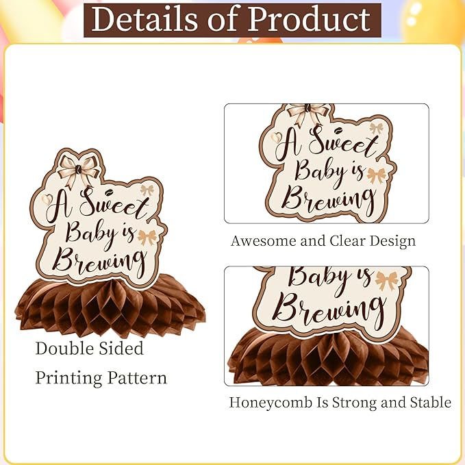 Gameza a Baby is Brewing Baby Shower Decorations, 9PCS Coffee Baby Shower Party Honeycomb Centerpieces Table Decorations, Coffee Themed Gender Reveal Decor Supplies