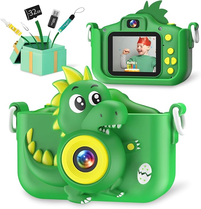 Dinosaur Kids Camera Toys, Camera for Kids with 32GB SD Card 1080P HD Kids Digital Camera Suitable for 3 4 5 6 7 8 9 Years Old Girls and Boys Gift Toys