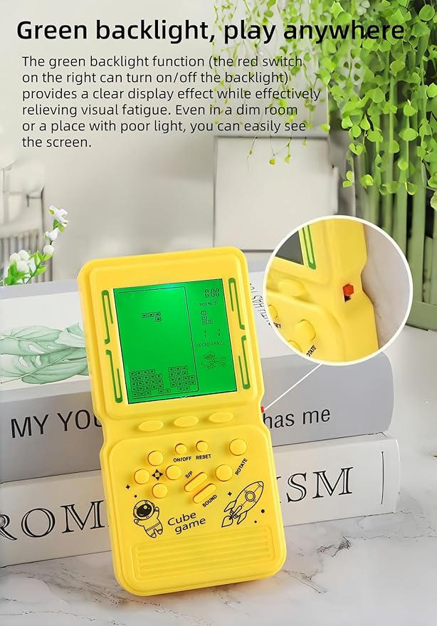 Electronic Cube Game Console Built-in 23 Block Games Thousands of Modes Green Backlight Adjustable Difficulty/Speed Handheld Puzzle Game Retro Toy for Children/Adults (Blue)