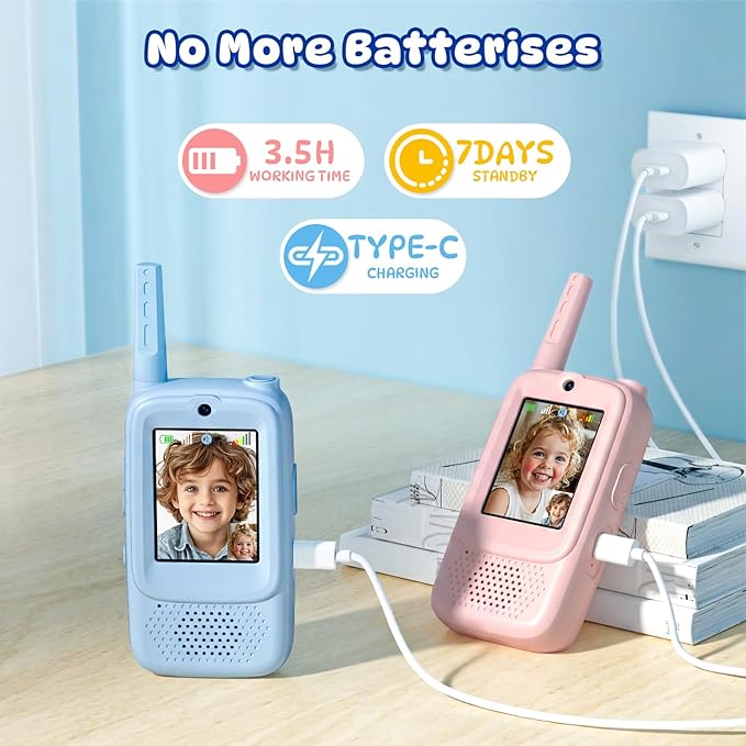 Video Walkie Talkies for Kids, 2 Pack Rechargeable Handheld Intercom Toddler Toys with Voice Changer, Fun Xmas/Birthday Gifts for in/Outdoor Family Play Camping Hiking Games for Boys Girls Ages 3-12