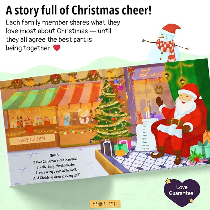 Personalized Christmas Book for the Entire Family – We Love Christmas the Most! – Custom Family Name Holiday Story for Kids, Parents & Grandparents to Read Together - Manimal Tales (8.5" x 8.5")