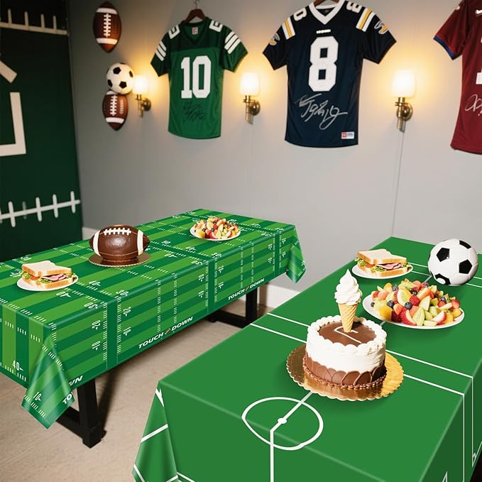 Sports Themed Party Tablecloths, Soccer Football Basketball Hockey Tablecloth for Sports Themed Decorations Boys Birthday Party Supplies, 4 Pack, 51 x 86 inch