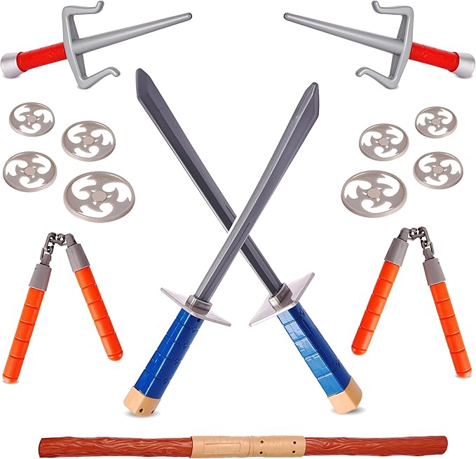 15PCS Ninja Warrior Toy Weapons Role Play Set for Children Pretend Play Battles Dress up Party Photo Booth Props