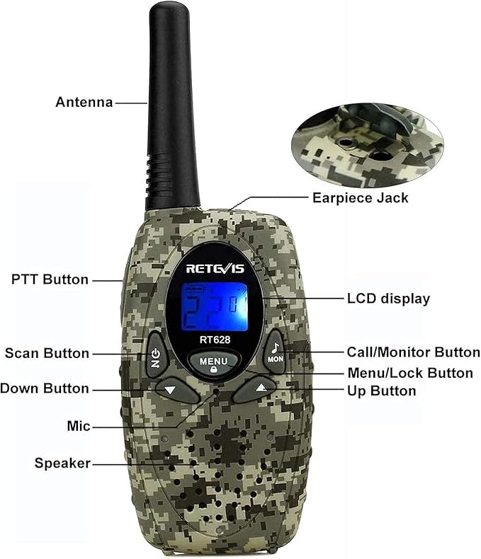 Retevis RT628 Kids Walkie Talkies Rechargeable, Army Toys for Boys Age 6 8-12, 22CH VOX 2 Way Radio Walkie Talkie for Christmas Birthday Gifts Outdoor Scavenger Game Camping(Camouflage, 2 Pack)
