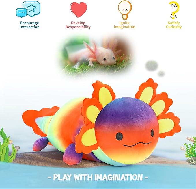 4Pcs Axolotl Plush, Giant Salamander Stuffed Animal Mommy 24 Inch with 3 Babies in Tummy, Cuddly Gifts for Kids Girls Boys