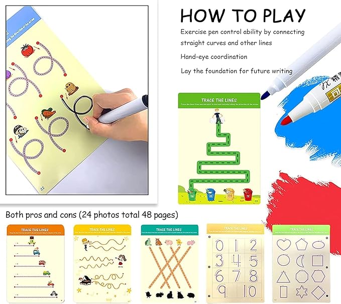 Tiiano Preschool Learning Activities for 2 Year Olds Toddler with 4 Dry Erase Markers for Preschool Classroom Montessori for 2 3 4 Years Kindergarten Workbooks