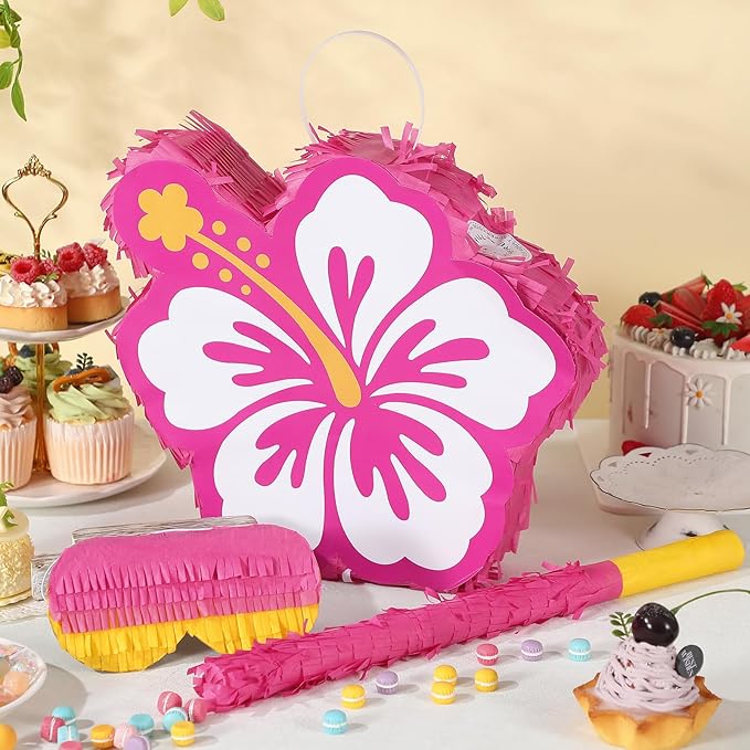 Soulchen Birthday Party Piñata Decorations Includes Eye Mask Stick Blindfold Confetti Birthday Party Camping Theme Favor Supplies(Summer Hibiscus Piñata)