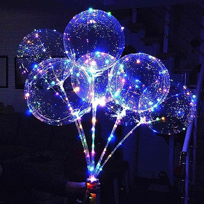 10 Pack LED Balloons with Sticks, 15Pcs 20 Inch Clear Bobo Balloons Light Up Helium Glow Bubble Balloon Lights for Party Supplies Valentines Decor (Colorful)