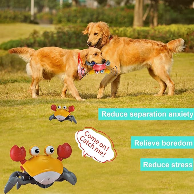 Crawling Crab Dog Toys, Escaping Crab Dog Toy with Obstacle Avoidance Sensor, Dancing with Music Sounds & Lights for Dogs Cats Pets, Pre-Kindergarten Learning Crawl