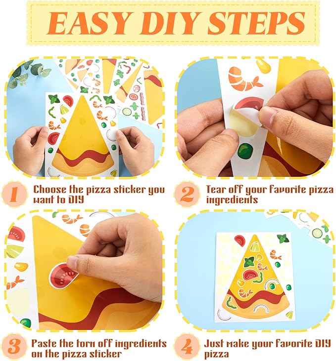 36 Sheets Make a Pizza Stickers, Make Your Own Pizza Stickers Crafts Party Supplies Turtle Party Decorations Turtle Favors for DIY Arts Birthday Games Family Night