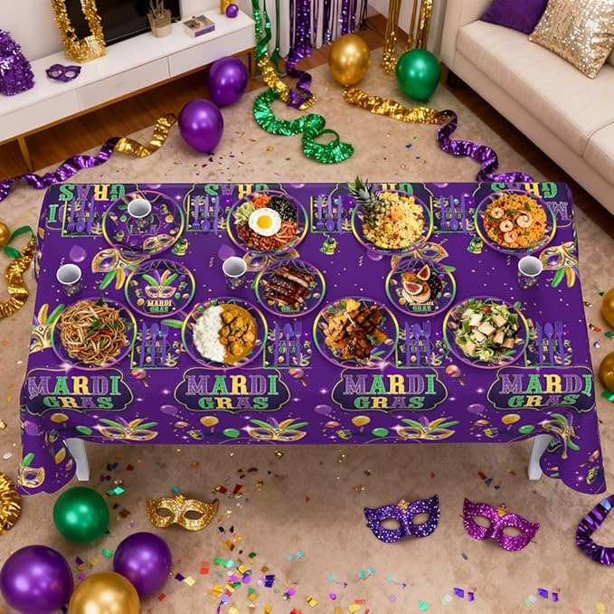 193pcs Mardi Gras Party Decorations Mardi Gras Plates and Napkins, Cup, Tablecloth, Tableware, Masquerade Mask Party Decorations Supplies Serve 24 Guests