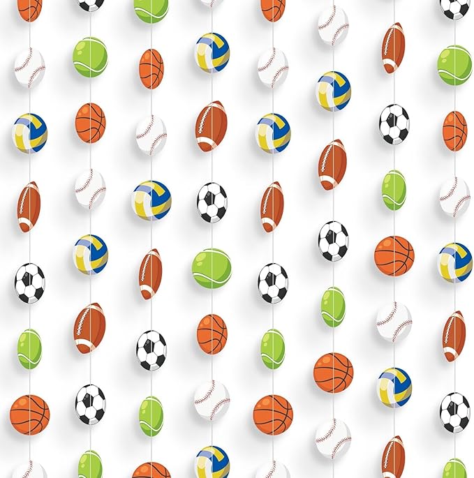 MARFOREVER 41 Ft Sports Party Decorations Sports Theme Banner, Basketball Football Baseball Soccer Volleyball Hanging Paper Garland for Sport Birthday Party Baby Shower Classroom Supplies Decor