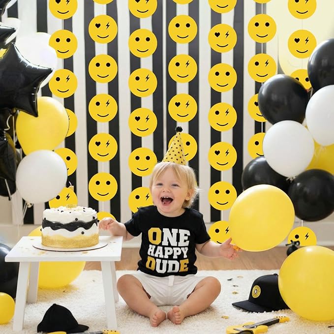 8 Pieces Smile Face Party Decorations Yellow Smile Garland Banners Preppy Smile Paper Cutouts for One Happy Dude Birthday Party Favors Classroom Supplies