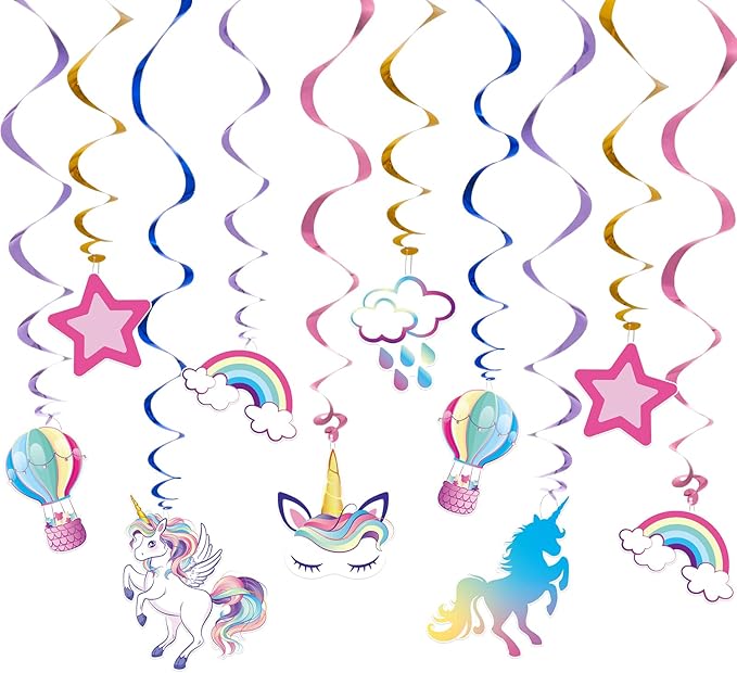 WERNNSAI Unicorn Hanging Swirls - 21PCS Rainbow Unicorn Birthday Decorations Ceiling Streamers for Girls Birthday Party Supplies Unicorn Theme Hanging Decor