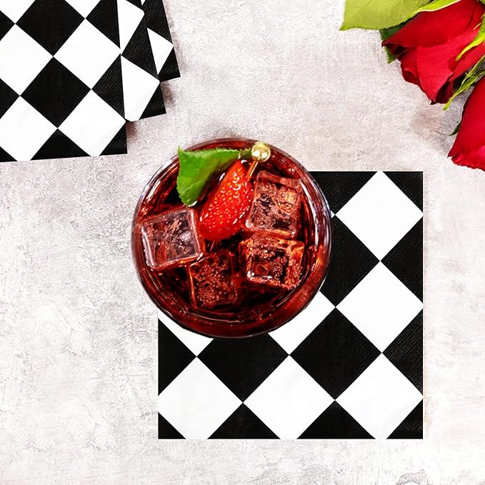 40pcs Black & White Checkered Race Car Birthday Party Supplies - Disposable Checkered Flag Napkins for Nascar Racing Themed Party Decorations & Favors