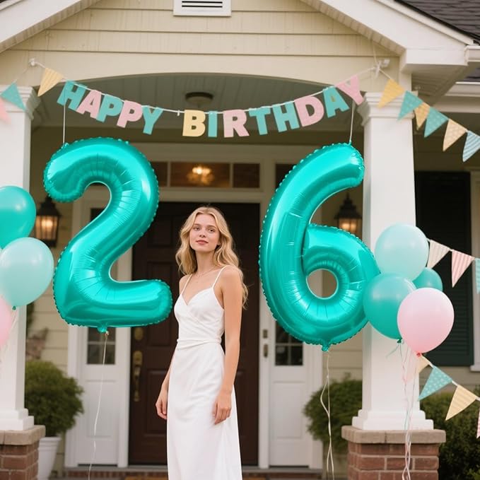 40 Inch Teal Blue Balloon Number 6 Balloons,6 Foil Mylar Helium Large Digital Blue Green Balloon Birthday Numbers Jumbo Balloons 16th or 61st Anniversary Party Decorations Supplies