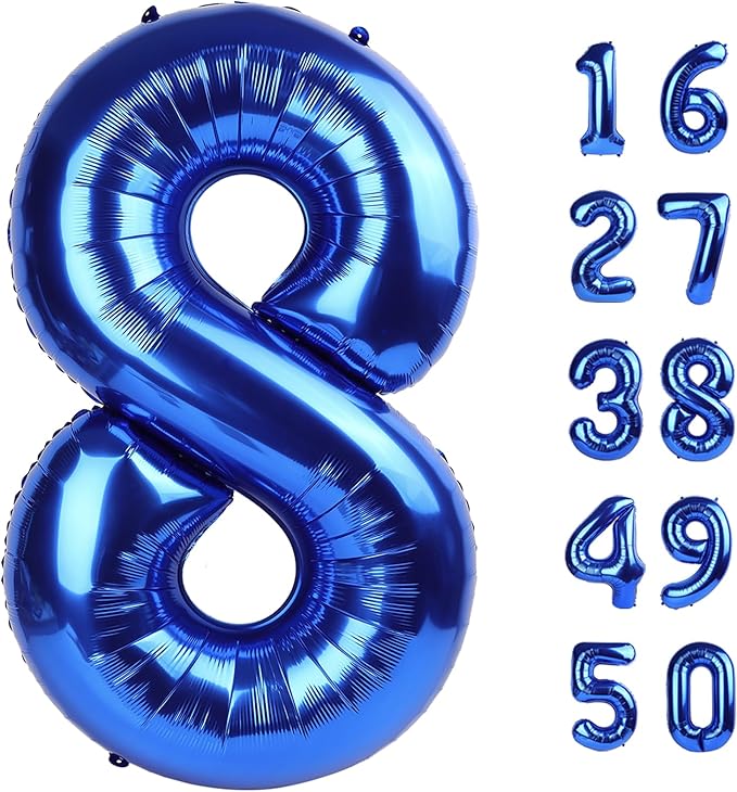 40 Inch Number 8 Balloon Jumbo Dark Blue Digit Foil Balloon for 18 28 38 80 Graduation Anniversary Party Supplies 88th Birthday Photo Booth Backdrop for Boys Girls