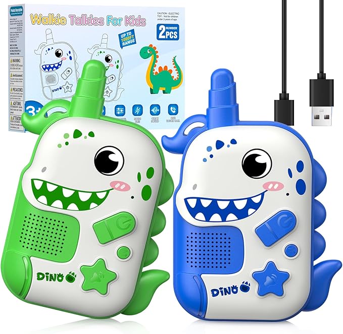 Rechargeable Walkie Talkies Toys for Boys: Dinosaur Toys Walkie Talkies for Kids 2 Pack Easter Birthday Gifts for 3 4 5-7 Year Old Boys Toy Age 4-5 6-8 Years Old 2 Way Radio Basket Stuffers