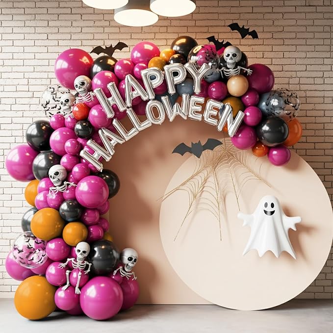 Halloween Balloons Set,12 Inch Halloween Orange Black Purple Retro Balloon, Bat Confetti Latex Ballons for Halloweenday BOO Party Decorations, Birthday,Baby Shower Supply