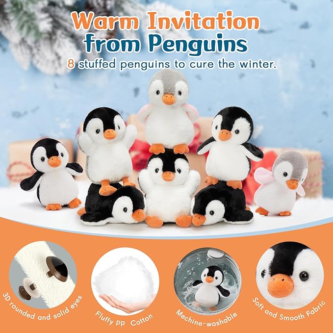 MaoGoLan 8 Pack Penguin Plush Toys 10 inch Arctic Stuffed Animals Bulk for Kids Girls Easter Stuffed Penguin Party Favors Classroom Decorations Stuffy Gift Basket Stuffers