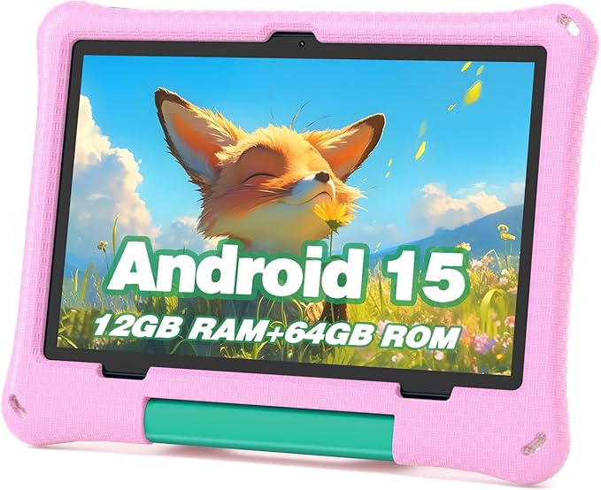 Kids Tablet: 10 Inch Android 15 Tablet for Kids, 64GB Octa-Core 6000mAh Battery, WiFi 6, Pre-Installed Kids Apps, Parental Control with EVA Protective Case - Ideal Gift for Toddler, Pink