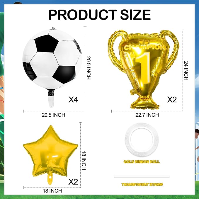 4D Sphere Soccer Balloons 8 Pcs 22 inch Champion Trophy Balloons for Soccer Party Decorations World Cup Decor Sports Football Ball Fans Birthday Party Decoration Supplie