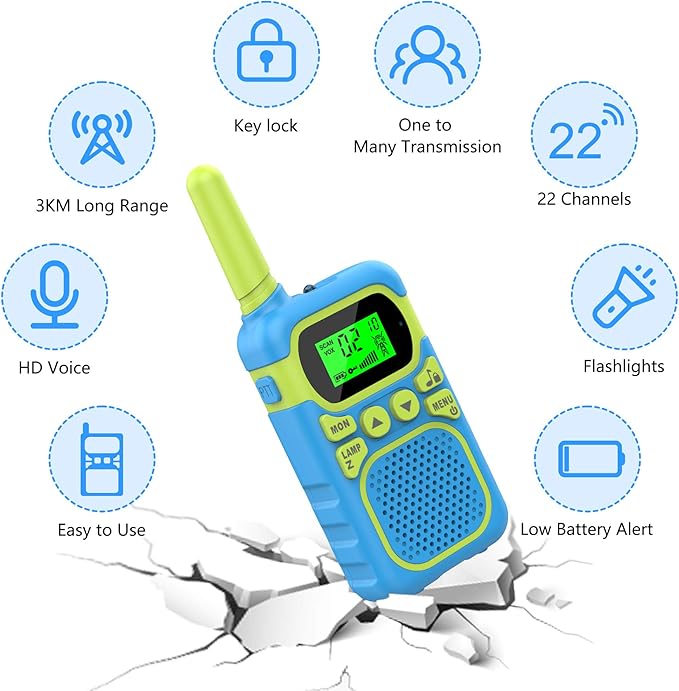 Kids Walkie Talkies for 3-12 Year Old Boys Girls,Children Walkie Talkies 3 KM Long Range & 22 Channels 2 Way Radios,Kids Outdoor Toys Birthday Gift (Battery Operated)