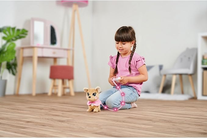 Simba 105893542 Chihuahua Chi Love Loomy/with Luminous Cable Control/can Run, bark and Wag The Tail / 20 cm/for Children from 3 Years, Pink